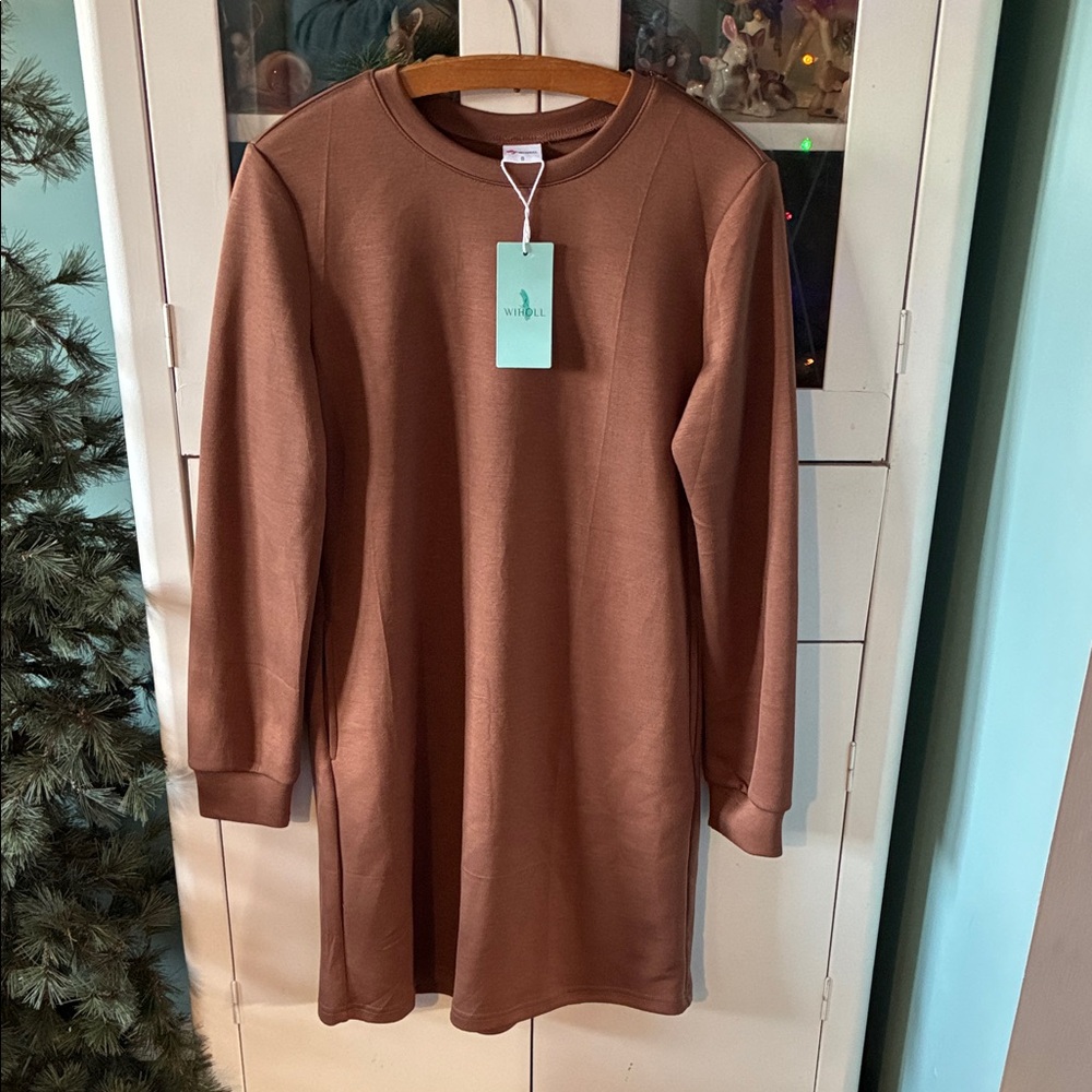 Wiholl sz S Brown Sweatshirt Dress nwt soft buttery feel with pockets